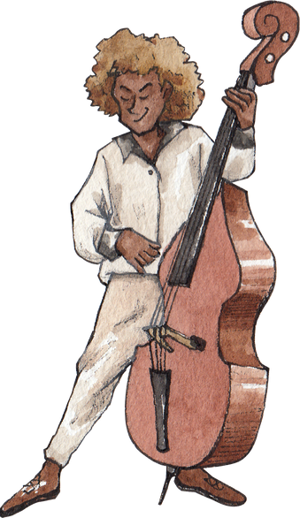 musicians character playing on violin, guitar, drums watercolor illustration.