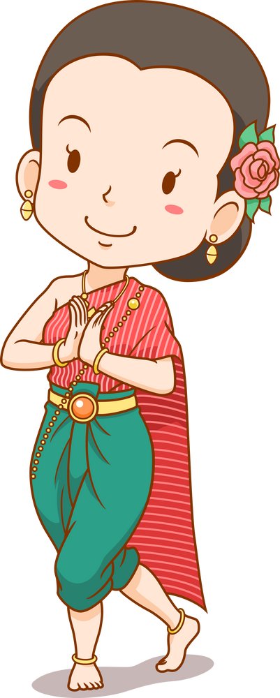 Cartoon character of traditional Thai dancer girl.