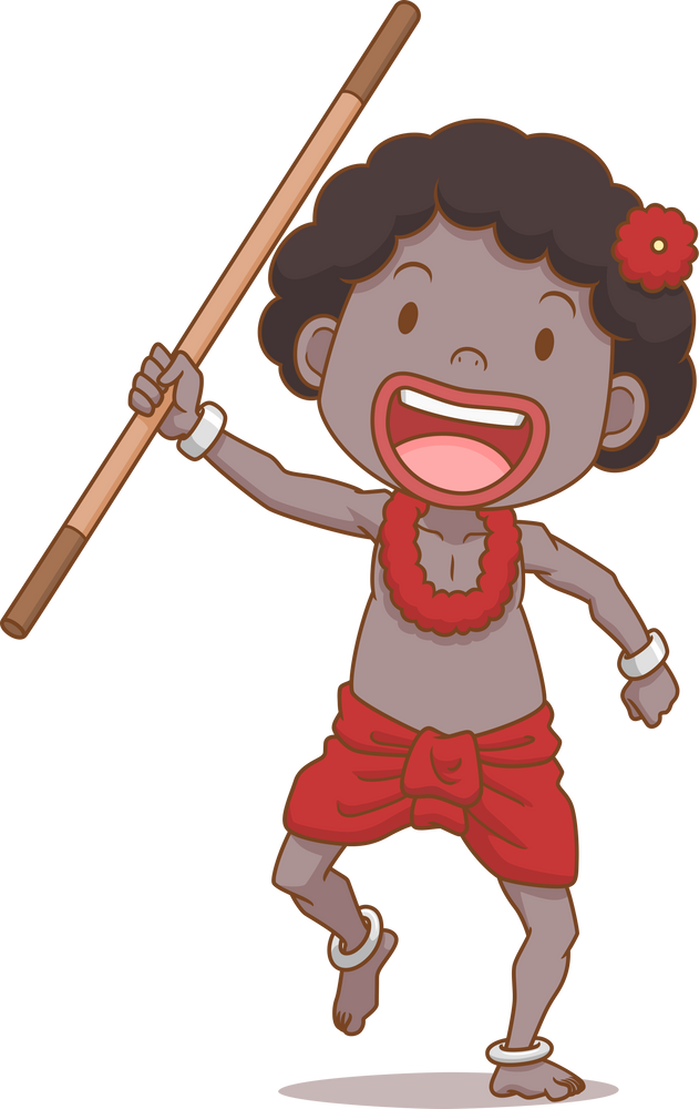 Cartoon Sakai boy holding baton, ethnic group of Thailand.