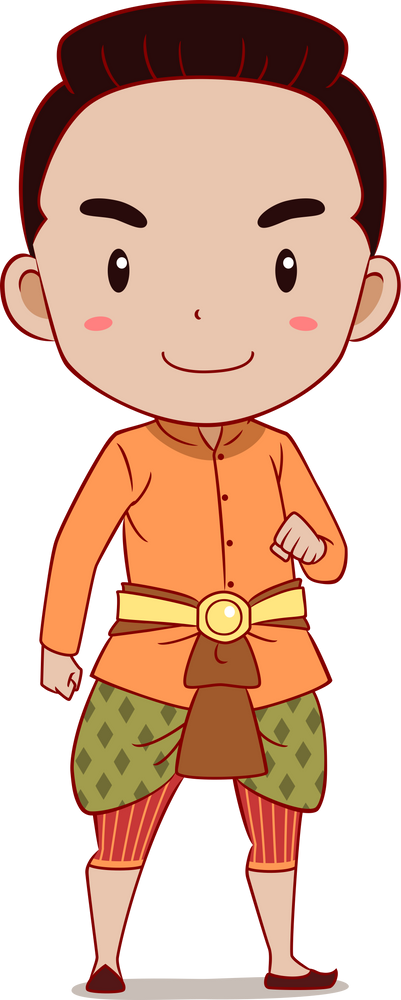 Cartoon Thai boy in traditional costume.