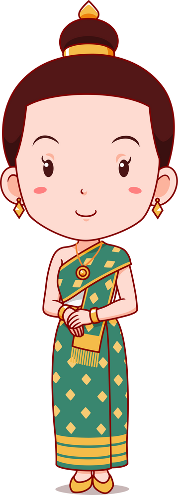 cartoon girl in Laos traditional costume.