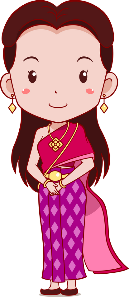 Cartoon Thai girl in traditional costume.