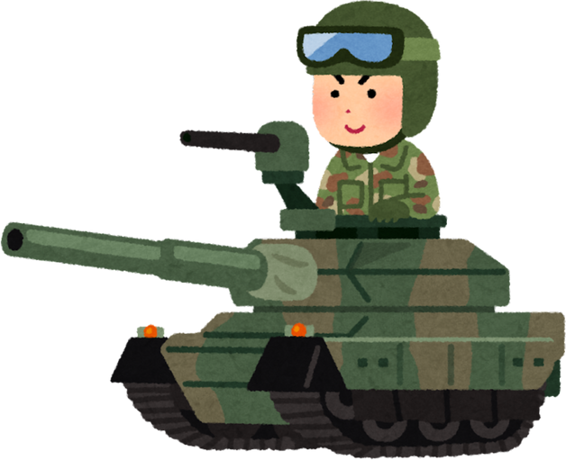 Illustration of a Smiling Male Soldier on a Tank